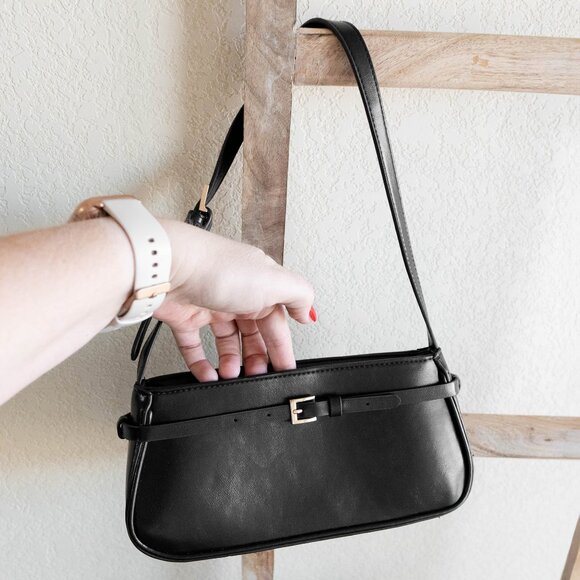 H&M Black Mini Shoulder Bag | Belt Detail | Gold Hardware | Top Zip - Picture 4 of 12